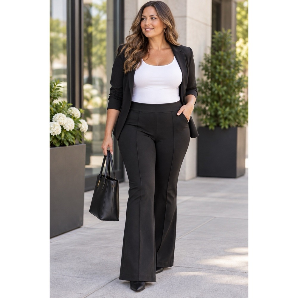 SPANX Trouser Pants Size 1X Supersmooth Perfect Fit Ponte Kick Flare Black